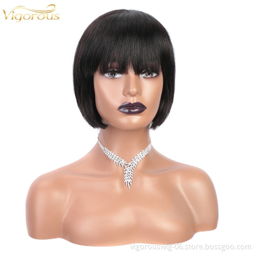 Vigorous vendors cheap wholesale bob bang straight bleached knots real brazilian human hair wig for black women